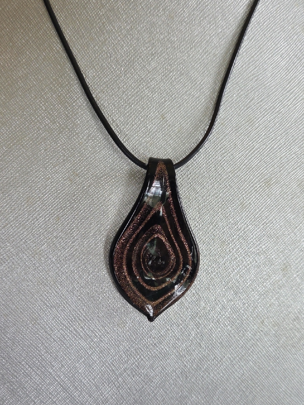 Handmade Black and Bronze Dichroic Glass Teardrop Pendant Necklace